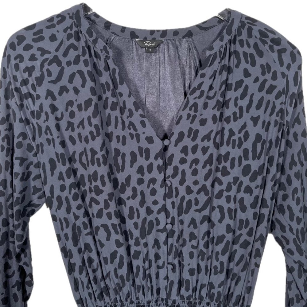 Rails Jasmine Azure Leopard Long Sleeve Smocked Waist Dress Size Small - Picture 3 of 4